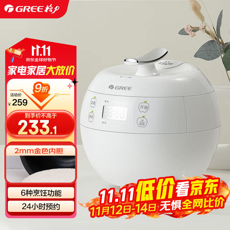 格力（GREE）迷你电饭煲小1-2-3人2L电饭锅家用小型 多功能智能煮饭煮粥煲汤 单人饭煲  婴儿餐GDF-2001C