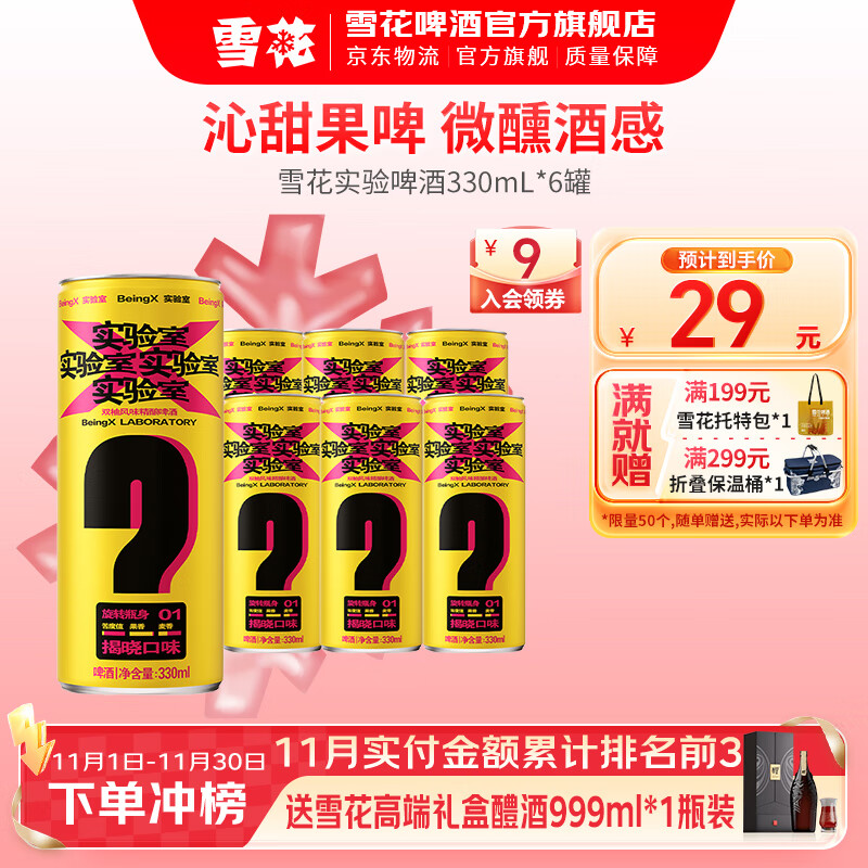 雪花BeingX实验室双柚风味果啤精酿啤酒 330mL 6罐