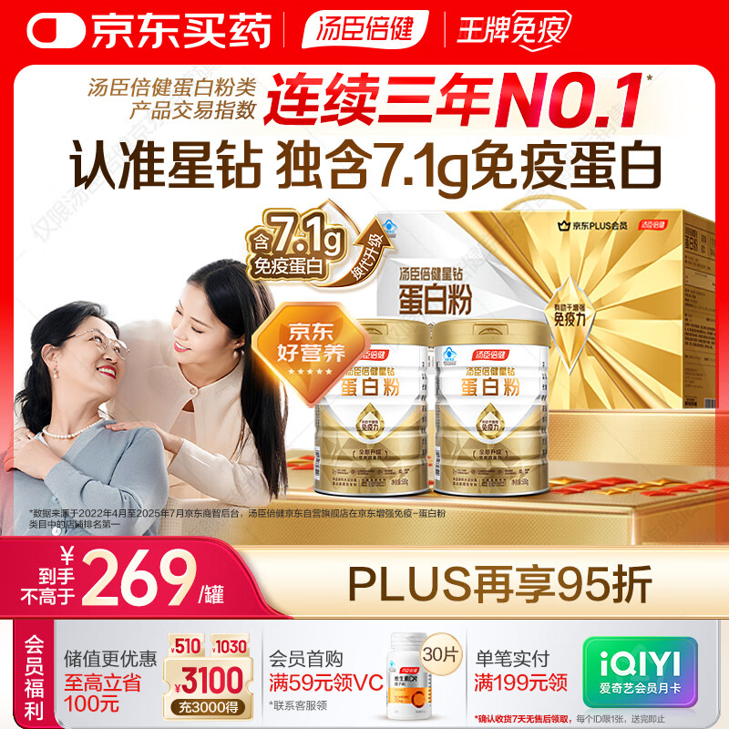 汤臣倍健星钻蛋白粉500g*2罐 免疫球蛋白增强免疫力乳清蛋白粉 中老年送礼