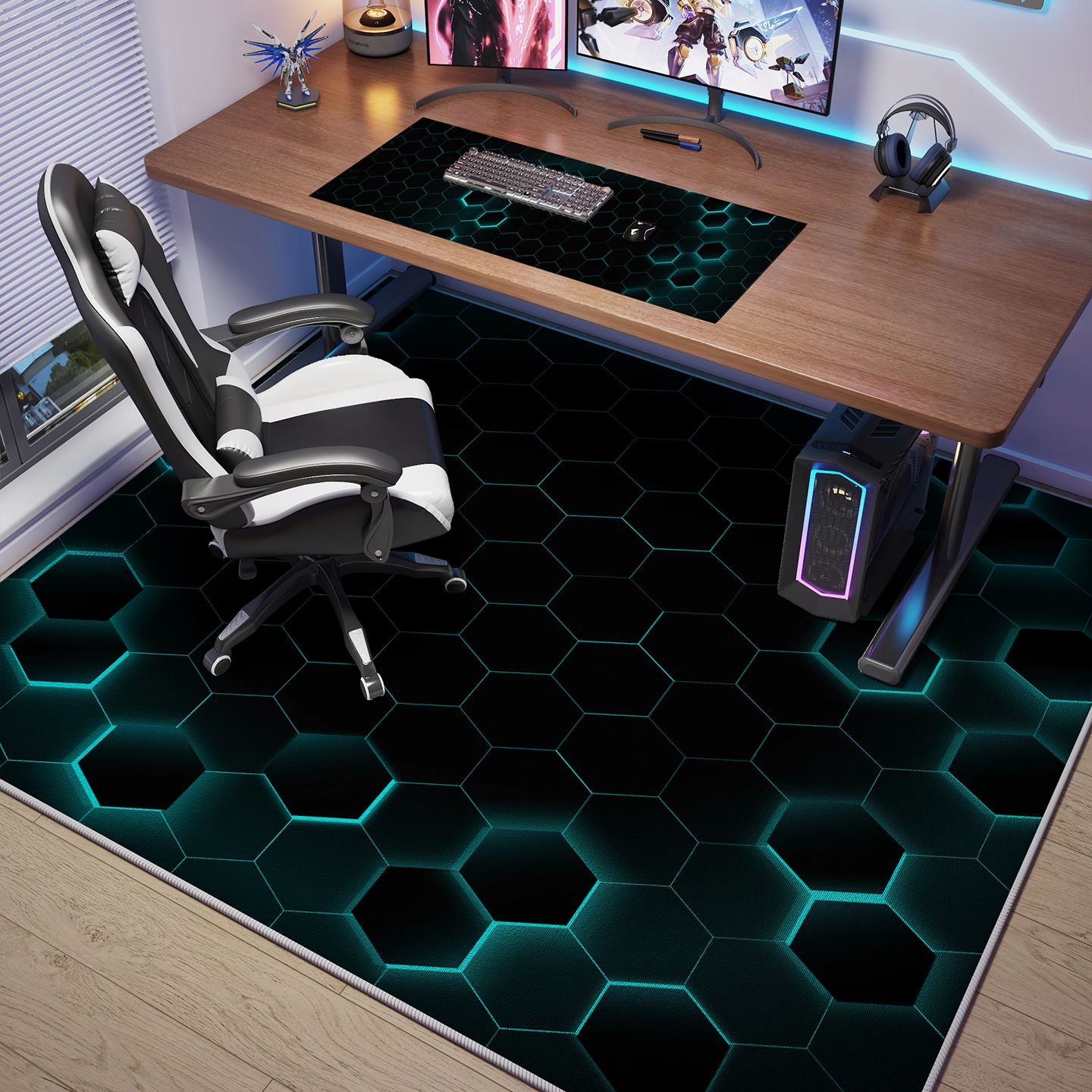 KAYE电竞房地毯客厅男生隔音电脑椅垫子大面积全铺免洗可擦卧室床边毯 SJR-Y炫动六方边格 120X160cm