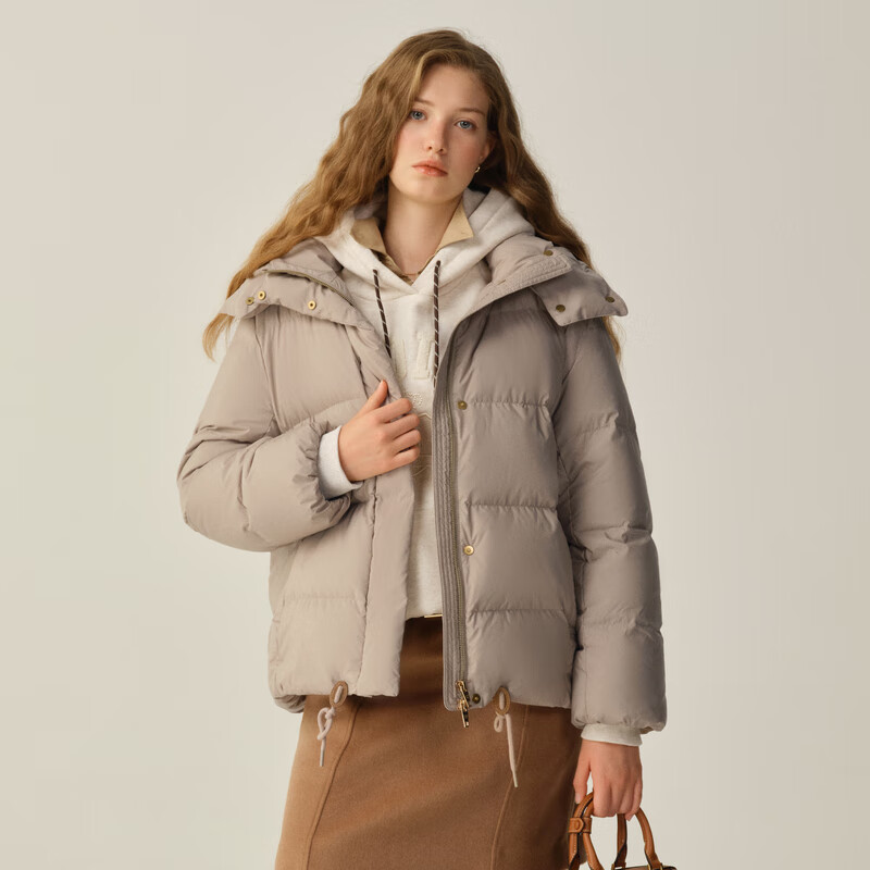 ELAND衣恋羽绒服女鸭绒长袖连帽保暖外套2025冬季新款 浅棕色(86)Light Brown S /160