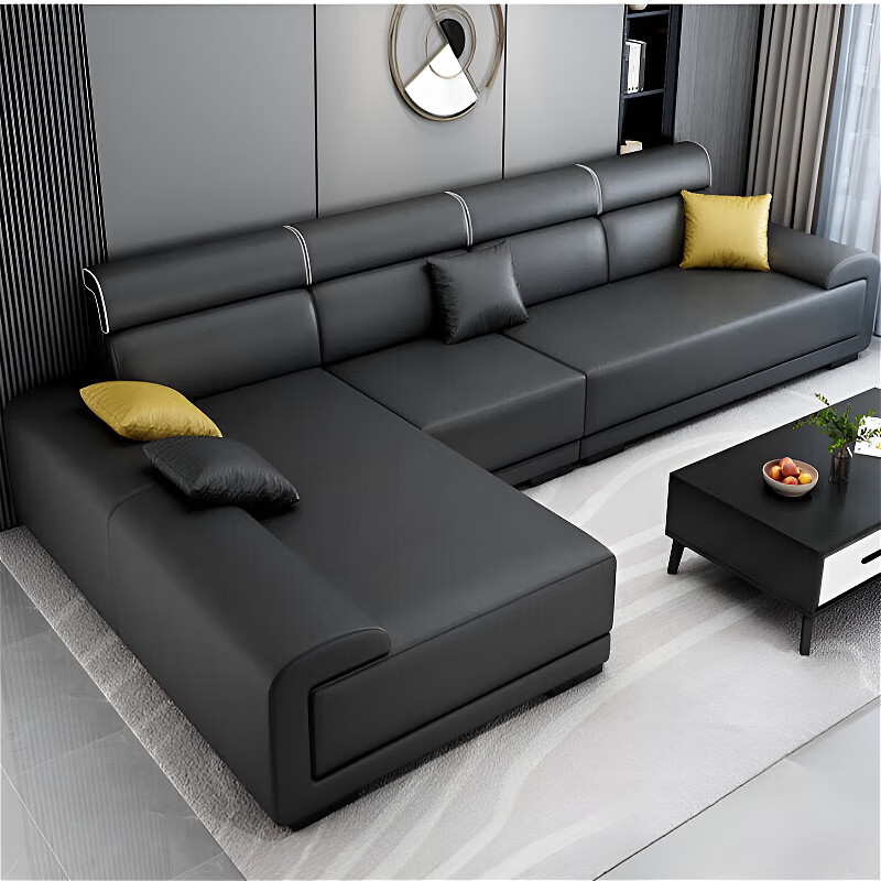 御巢盛2025新款沙发客厅免洗科技布乳胶简约现代轻奢整装棉麻布沙发组合 棉麻深灰色海绵版 双人+单+贵妃位 3.3m