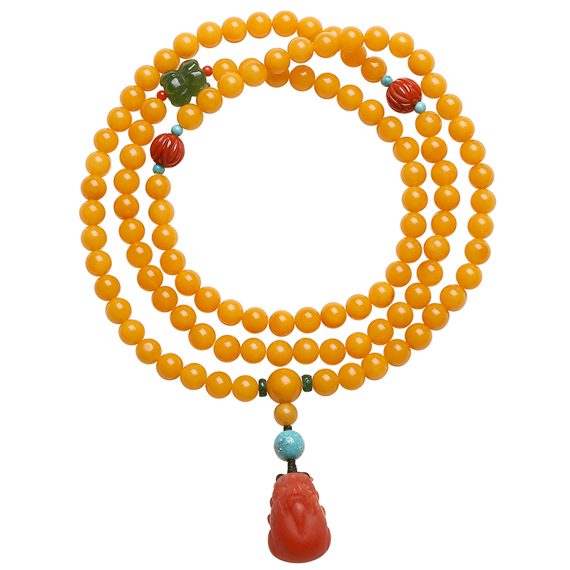 祥祯福珠宝（XIANGZHENFU JEWELRY）蜜蜡手链女多圈黄蜜琥珀手饰DIY貔貅鸡油黄108颗手串 【蜜蜡圆珠约6mm】