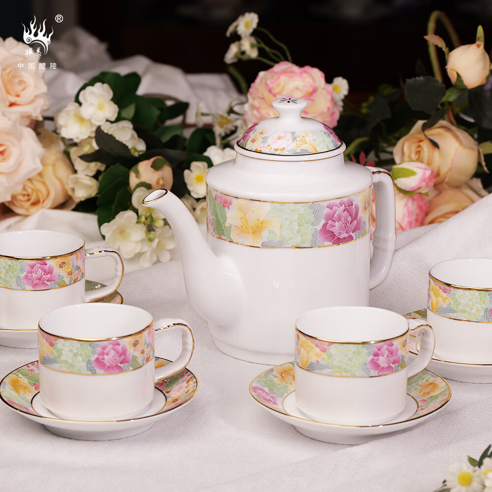 振美如意系列百花齐放茶具 国瓷套装家用陶瓷 新中式茶壶茶杯整套礼物 百花齐放茶具套装 京东折扣/优惠券