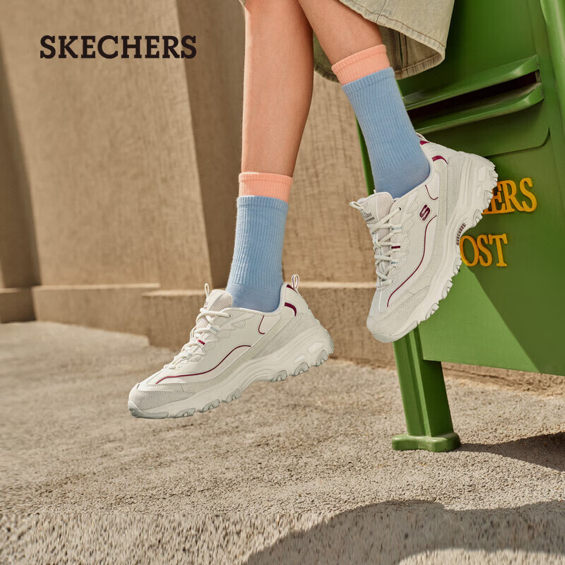 斯凯奇（Skechers）摩卡熊1代丨莫兰迪浅色运动鞋女鞋休闲老爹鞋子百搭熊猫鞋 自然色/酒红色/NTBG 38