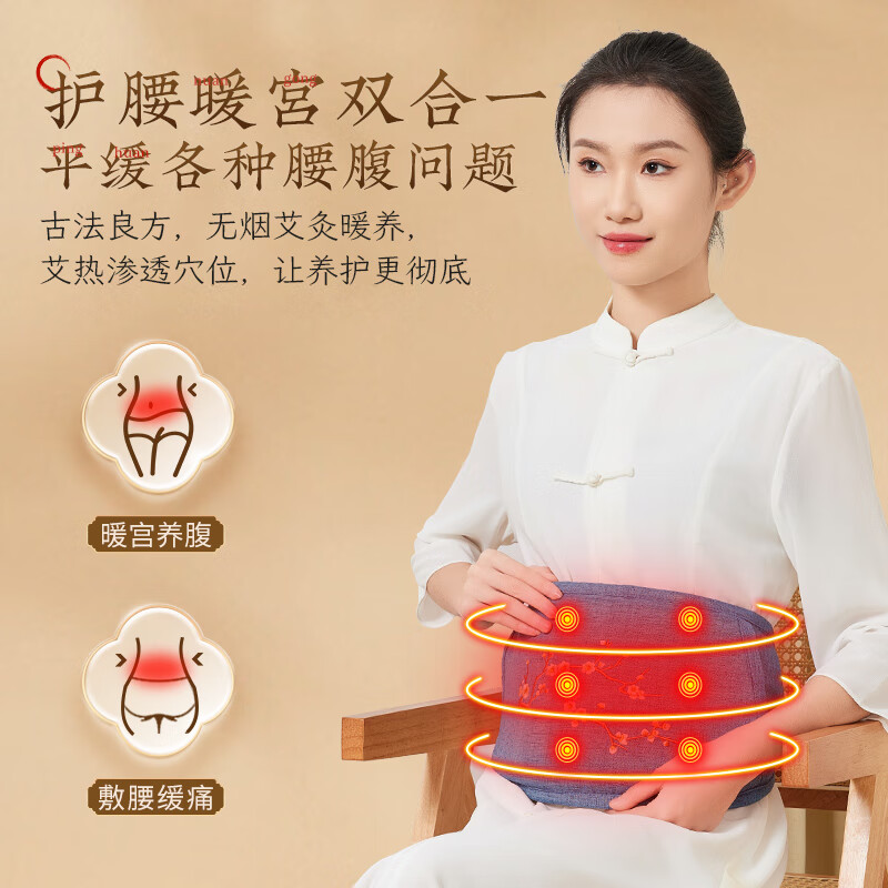 LUCYLEE美国电加热艾绒披肩颈部热敷包保暖护背艾灸艾草理疗仪 【腰腹热敷】刺绣蓝+智能控温