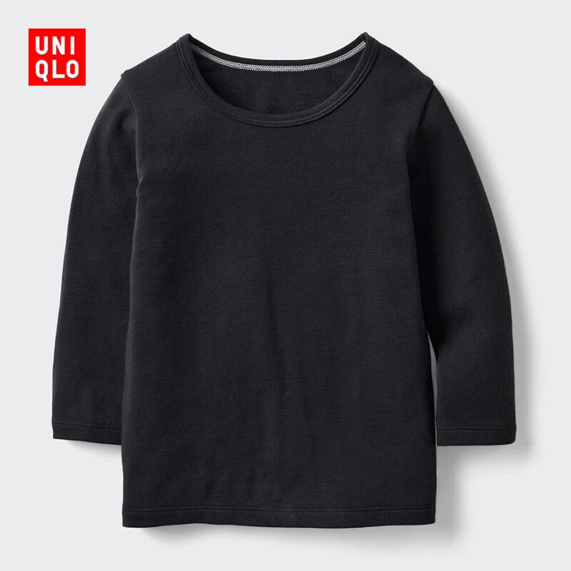 优衣库婴幼儿宝宝HEATTECH棉混纺圆领T恤/长袖保暖衣秋衣478444 09 黑色 90