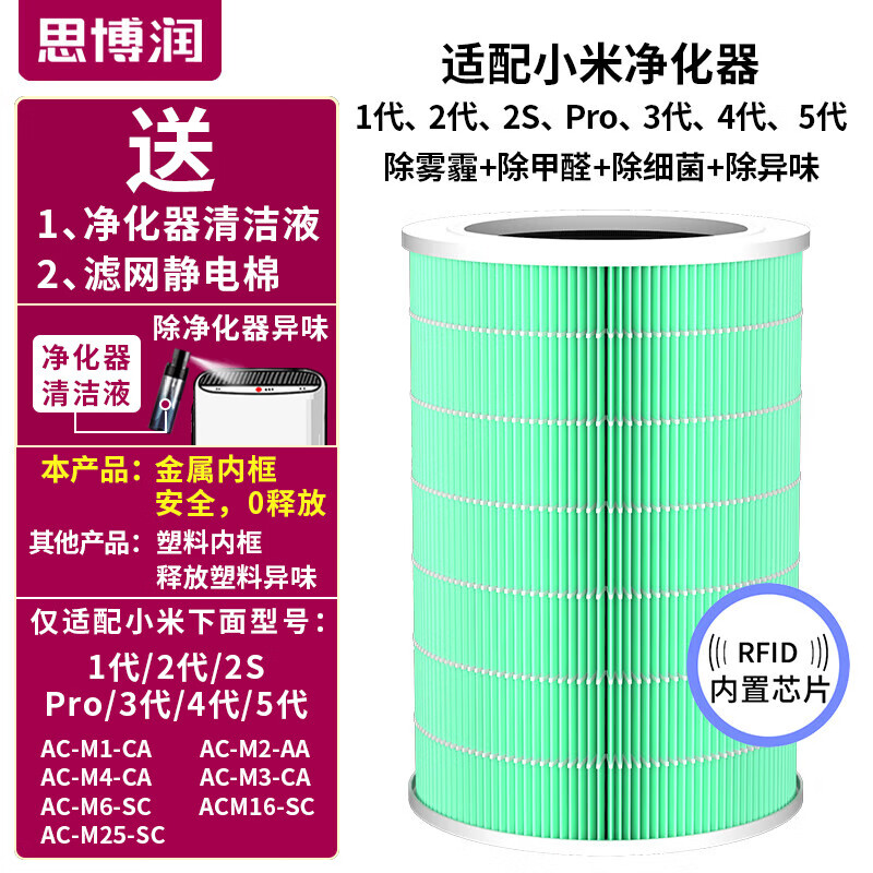 思博润适用米家小米空气净化器滤芯1代/2代/3代/2s/Pro/4代/5代滤芯除雾霾、除醛、除异味、除细菌过滤网
