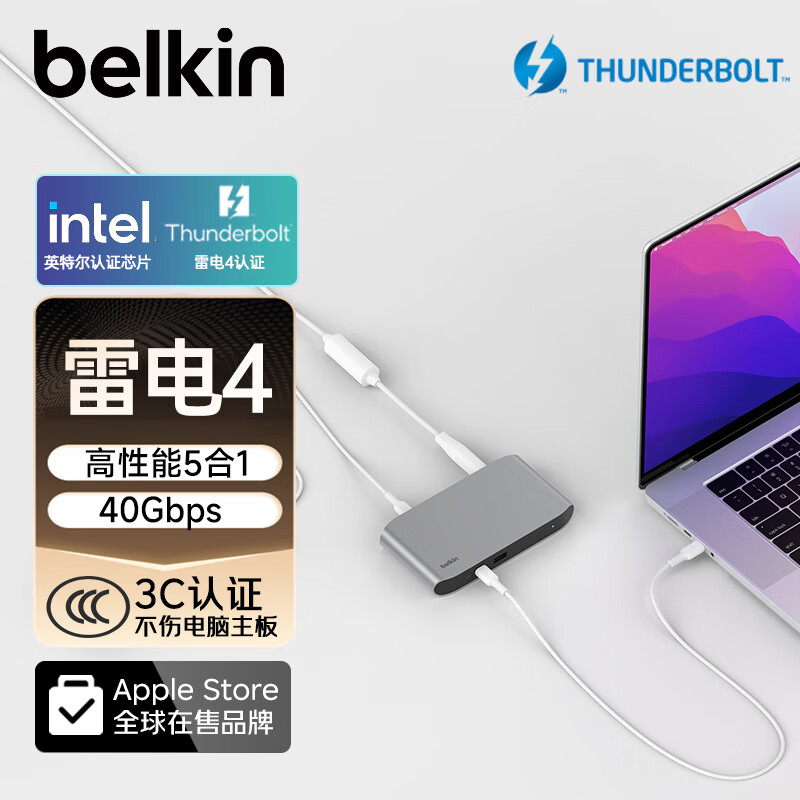 ������BELKIN���׵�4��չ�� ���һ��������չ ����4������չ 40Gbps�������� 140W����PD�������չ�� INC013