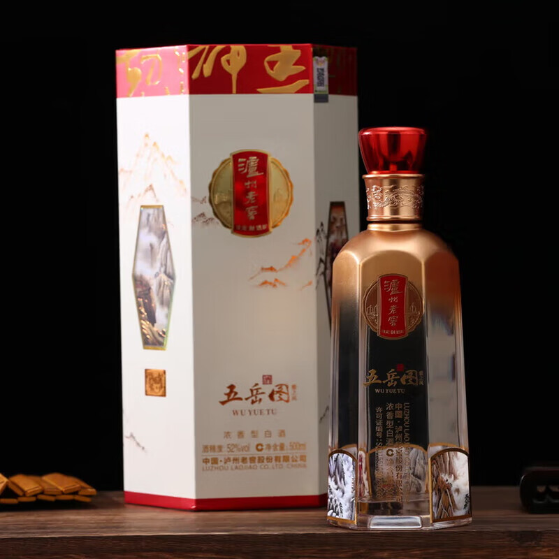 瀘州老窖定制酒五岳图雅之风浓香白酒52度固态法纯粮高度白酒 礼盒商务礼品收藏 52度 500mL 2瓶 五岳图雅之风 礼盒装