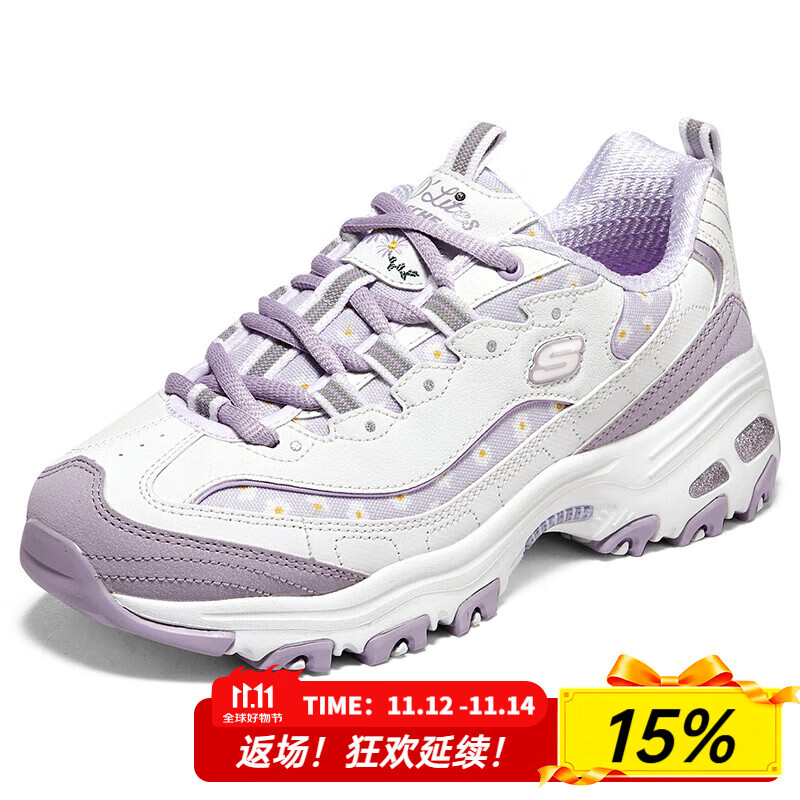 斯凯奇（Skechers）女鞋春秋2025新款厚底增高老爹鞋熊猫鞋轻便潮流百搭运动鞋休闲鞋 896180-WLV 36