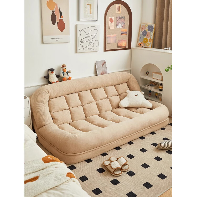 懒人沙发人类狗窝可躺可睡单人可折叠沙发床小户型卧室 【超厚款】-米白色-180cm*130cm