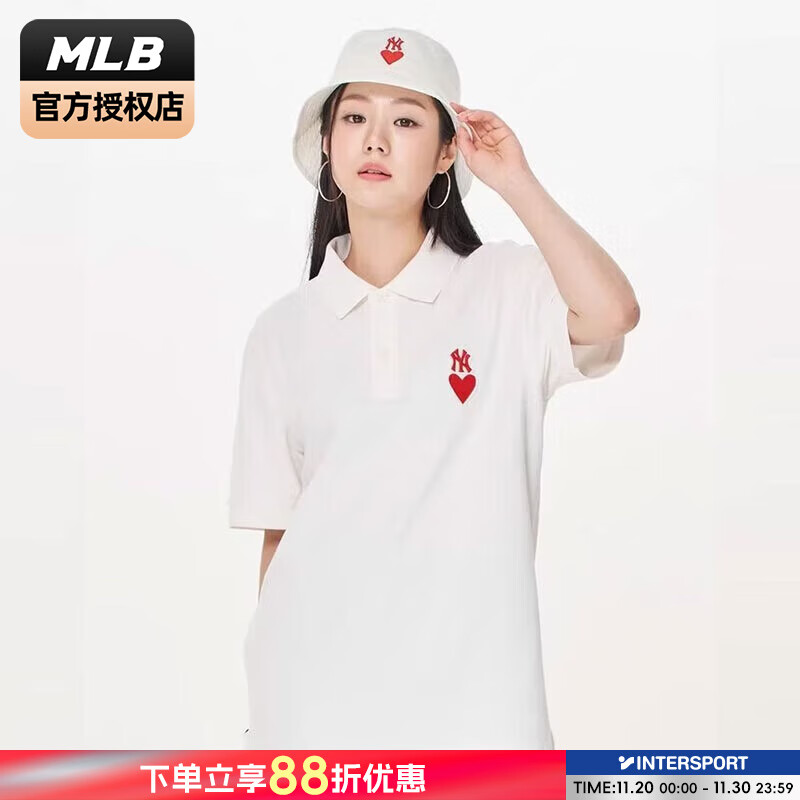 美职棒（MLB）男装女装 夏季时尚潮流翻领POLO衫短袖情侣款爱心系列运动休闲T恤 3APQH0143-50IVS XS(160/84A)