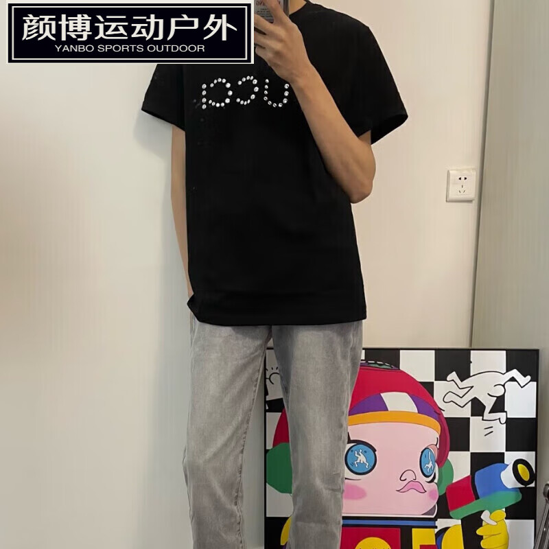 嬅欣苏6衣服精神小伙短袖t恤男2024夏季新款时尚烫钻苏六男士高端 黑色高质量铆钉烫钻 M 80-90斤