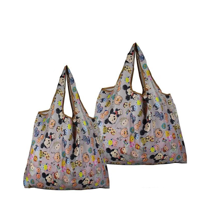 【2个装】折叠便携妈咪买菜袋尼龙超市购物袋可承重力强收纳环保袋旅行袋 迪士尼一大一中