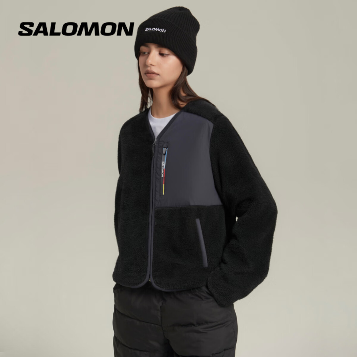 萨洛蒙（Salomon）女款 运动户外舒适柔软保暖抓绒外套 RACEFLAG FLEECE CDG JKT 黑色 C25775 S