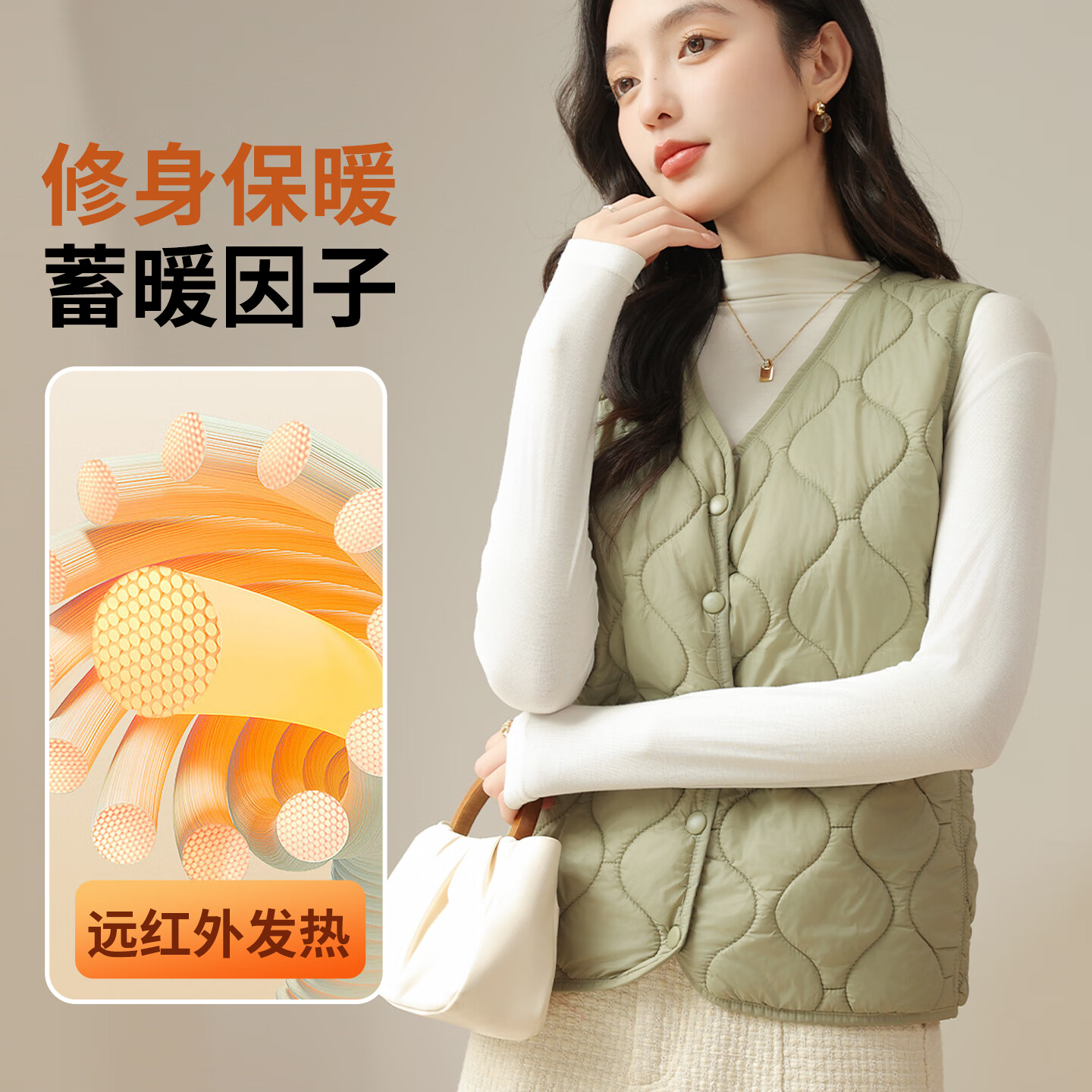 古今（GUJIN）保暖背心女士秋冬季中老年人防寒内穿无袖无痕加厚7A抑菌马甲坎肩 豆绿【200g御寒】 M 【建议体重100-110斤】