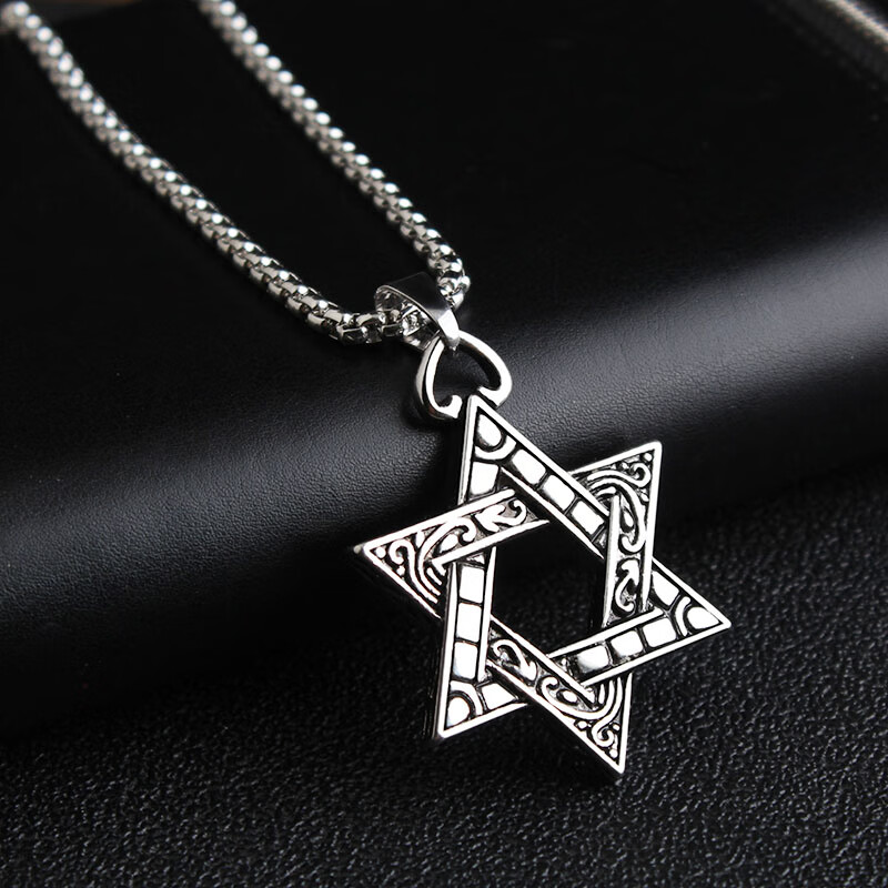 个性潮男嘻哈项链十字架吊坠毛衣链女装饰挂件潮人配饰品 六角星芒