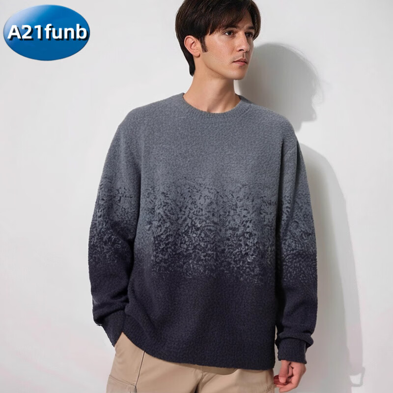 A 21 FUNB合作款男装女装舒芙蕾圆领针织衫/长袖毛衣毛衫休闲 05 天灰色 S 165/84A