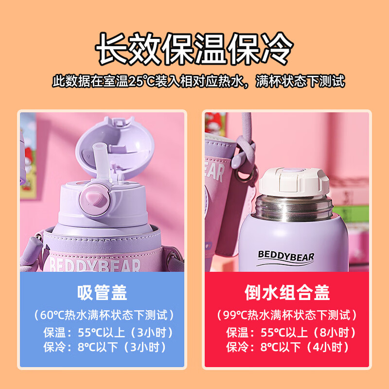 杯具熊（BEDDYBEAR）儿童保温杯316吸管杯男女宝宝大容量便携高颜值实用水杯送礼物 糯米儿童杯-3D Hello Kitty530ml