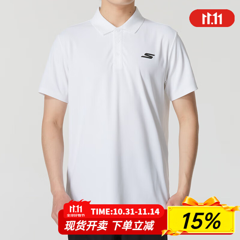 斯凯奇（Skechers）POLO衫男2025夏季新款针织短袖时尚简约商务翻领男装上衣T恤 P122M053-0019 