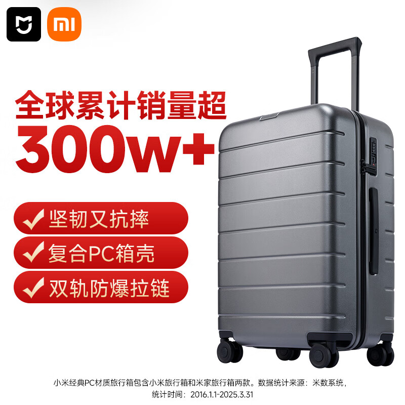 米家小米行李箱24英寸拉杆箱大容量旅行箱万向轮密码箱男女皮箱子灰色