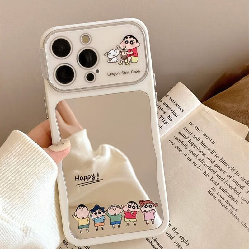 八脚兽日系卡通蜡笔小新镜面苹果17Promax手机壳iPhone16Pro新款15防摔14女款小众13硅胶带镜头膜全包壳 日系卡通可爱小新镜面壳 iPhone 13 Promax
