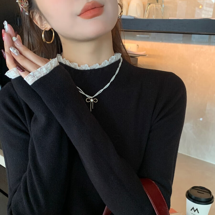 香影芬蕾丝半高领白色打底衫女内搭高级感2025秋冬新款毛衣外穿针织上衣 燕麦色 2XL (建议125-135斤)