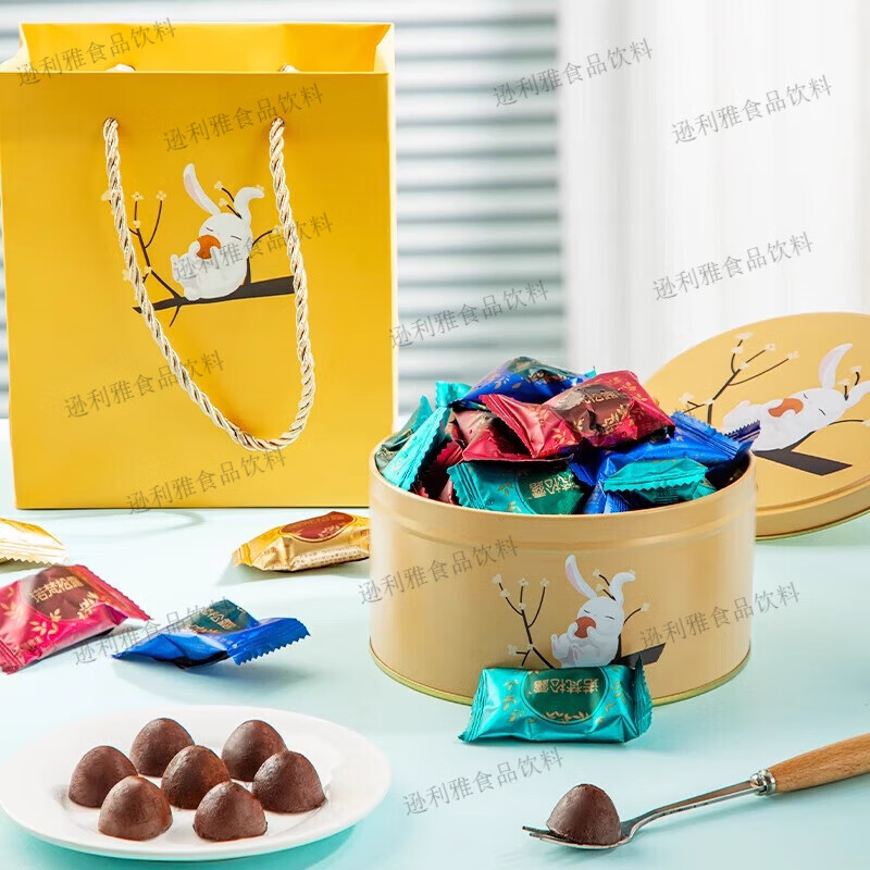 诺梵-鲜系列松露巧克力代可可脂年货礼盒休闲零食情人节礼物伴手 [约45颗]贪吃兔图案225g(送礼袋)