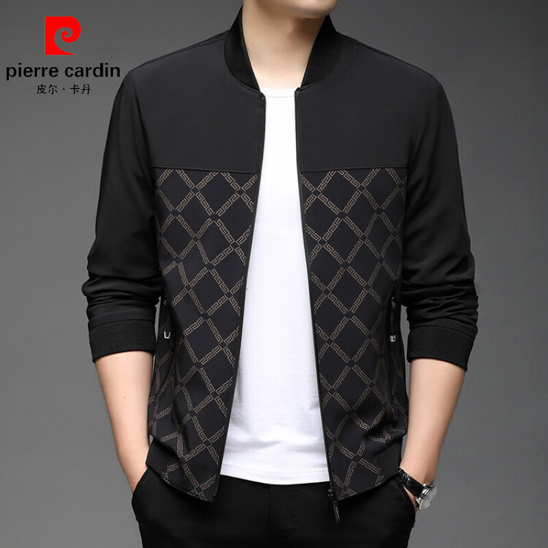 皮尔卡丹（pierre cardin）球领格子夹克男士2025年春秋季新款潮牌宽松休闲上衣外套男装针织 黄色 L