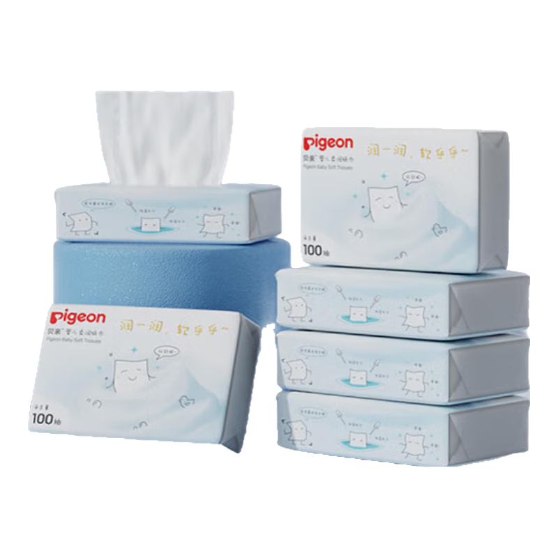贝亲（Pigeon）婴儿柔润纸巾新生儿云柔巾超柔面巾纸乳霜纸保湿纸巾抽纸3层100抽