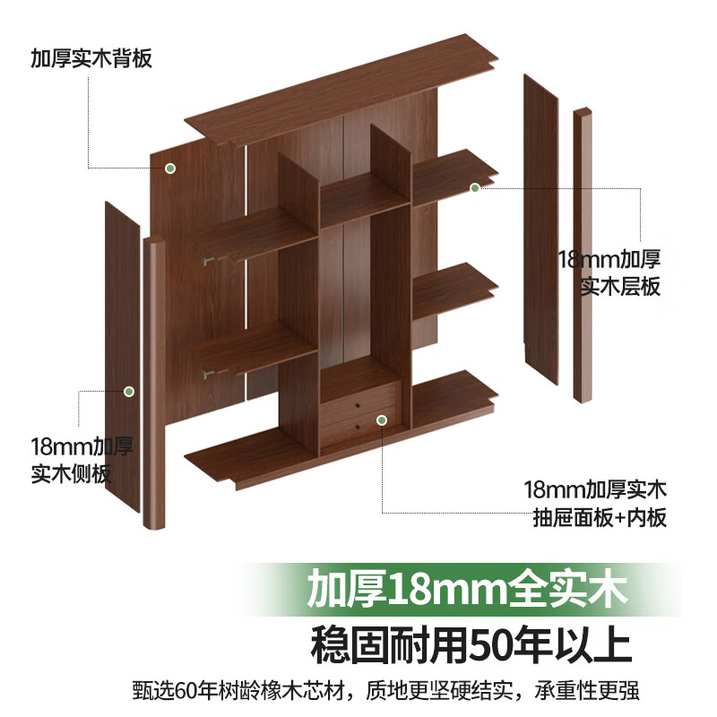 宜美芬 EMAYFUN全实木橡木分段式免拉手转角圆弧卧室衣柜家用平开门储物大衣橱子 2.0*2.4米六门衣柜【孕婴抗菌全18MM橡木】