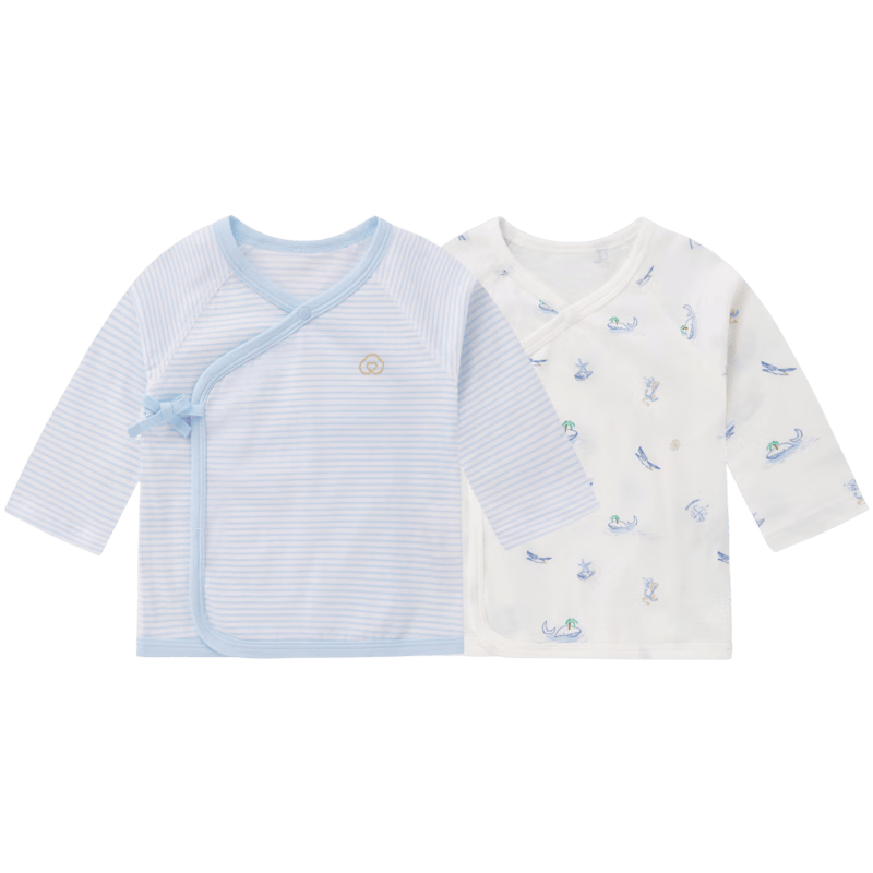 全棉时代婴儿衣服新生儿和尚服夏季薄款连体服宝宝睡衣【专供款】蓝白66码