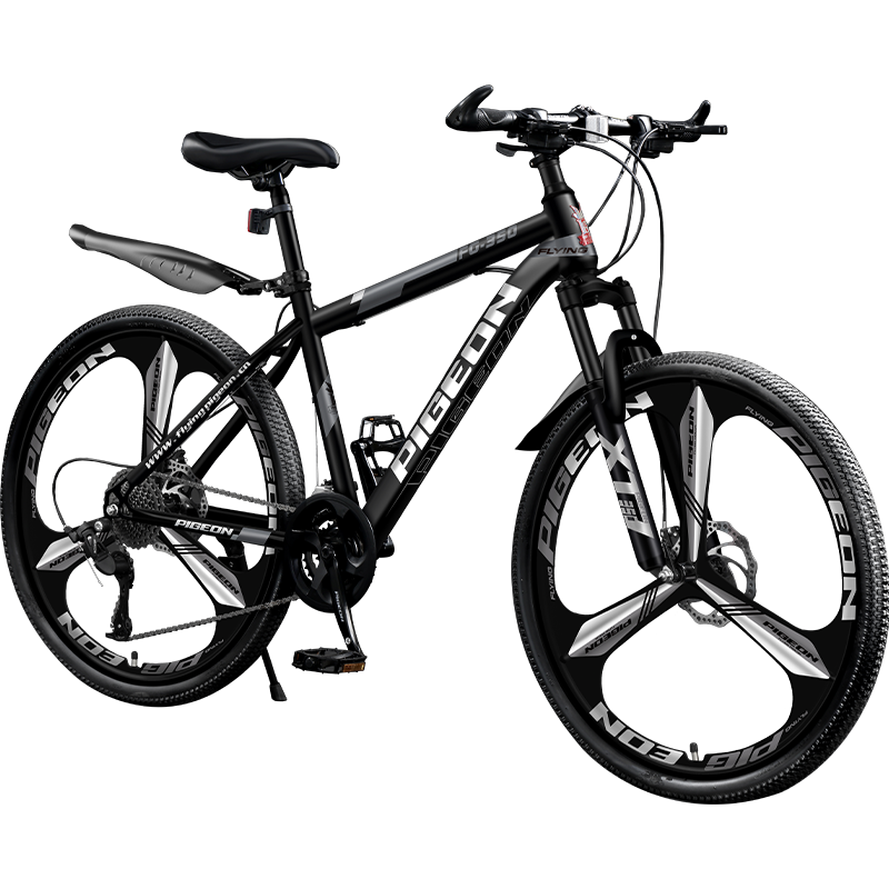 飛鴿自行車成年人男士山地車青少年學(xué)生變速減震單車女鋁合金碟剎越野 鋼架輻條輪-黑白色【旗艦版】 26寸24速【適合：160-180CM】