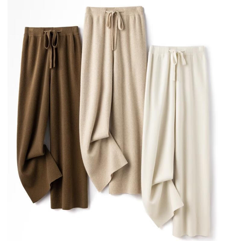 EMZ鄂尔多斯羊毛阔腿裤女休闲裤女秋冬季加长拖地裤高腰垂感直筒裤 黑色阔腿裤 黑色阔腿裤 均码 加长版