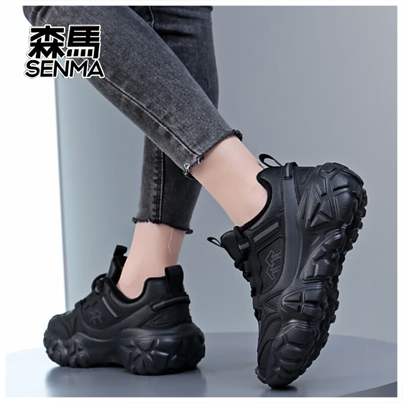 森馬新款情侣老爹鞋运动休闲跑步鞋男女款 黑武士【加绒】 39