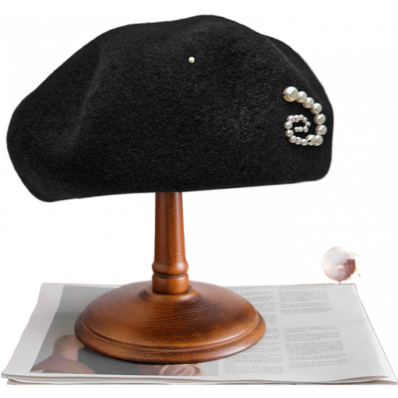 瑪芮百利(Mauro Poli)法式貝雷帽女秋冬黑色復古蓓蕾帽保暖帽子女款2025新款畫家帽 黑色 可調(diào)節(jié)M(55-58cm)