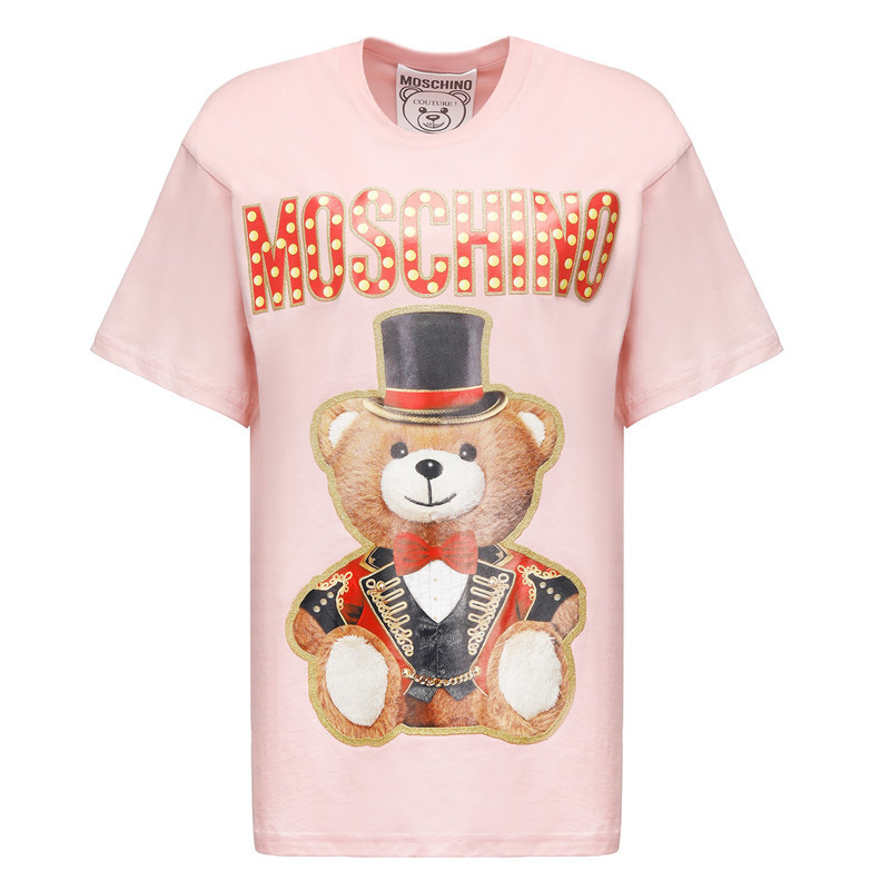 MOSCHINO 莫斯奇诺 泰迪熊系列长款短袖T恤上衣 女款 粉色 S号 E V0702 0540 3224 S