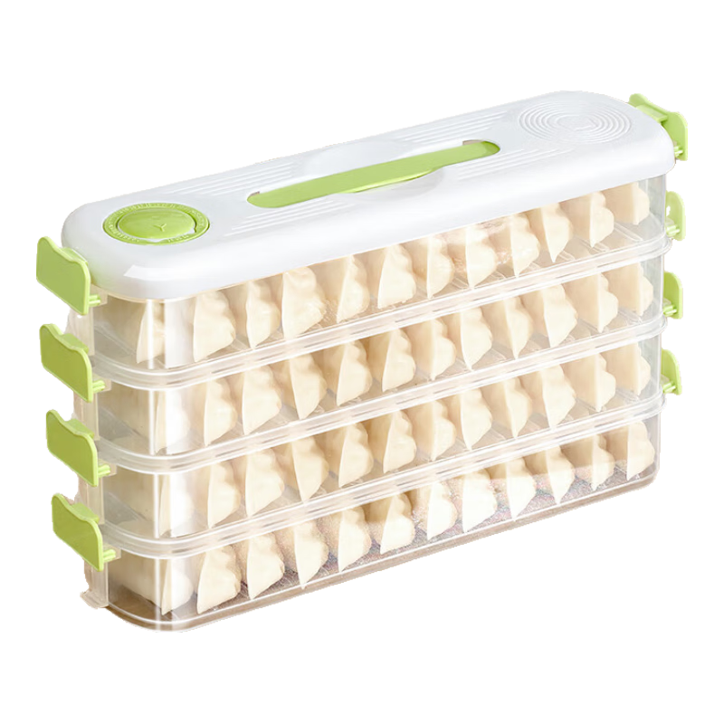 百易特夹缝饺子冷冻收纳盒冰箱侧门专用保鲜食品级分装整理省空间收纳盒 果绿色【窄缝收纳/自由叠加】4层