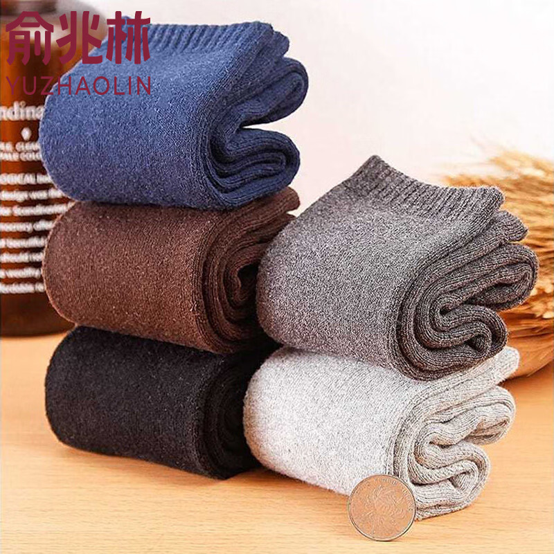 俞兆林（YUZHAOLIN）10双袜子男秋冬加厚纯色商务毛圈袜中筒保暖袜不臭脚男士冬天长袜 纯色商务加厚毛圈袜 10双 均码