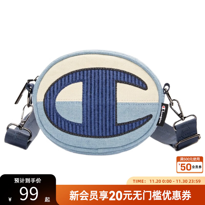 Champion冠军圆饼包撞色手机包男女单肩包百搭休闲斜背挎小包多功能随身包 深蓝 均码