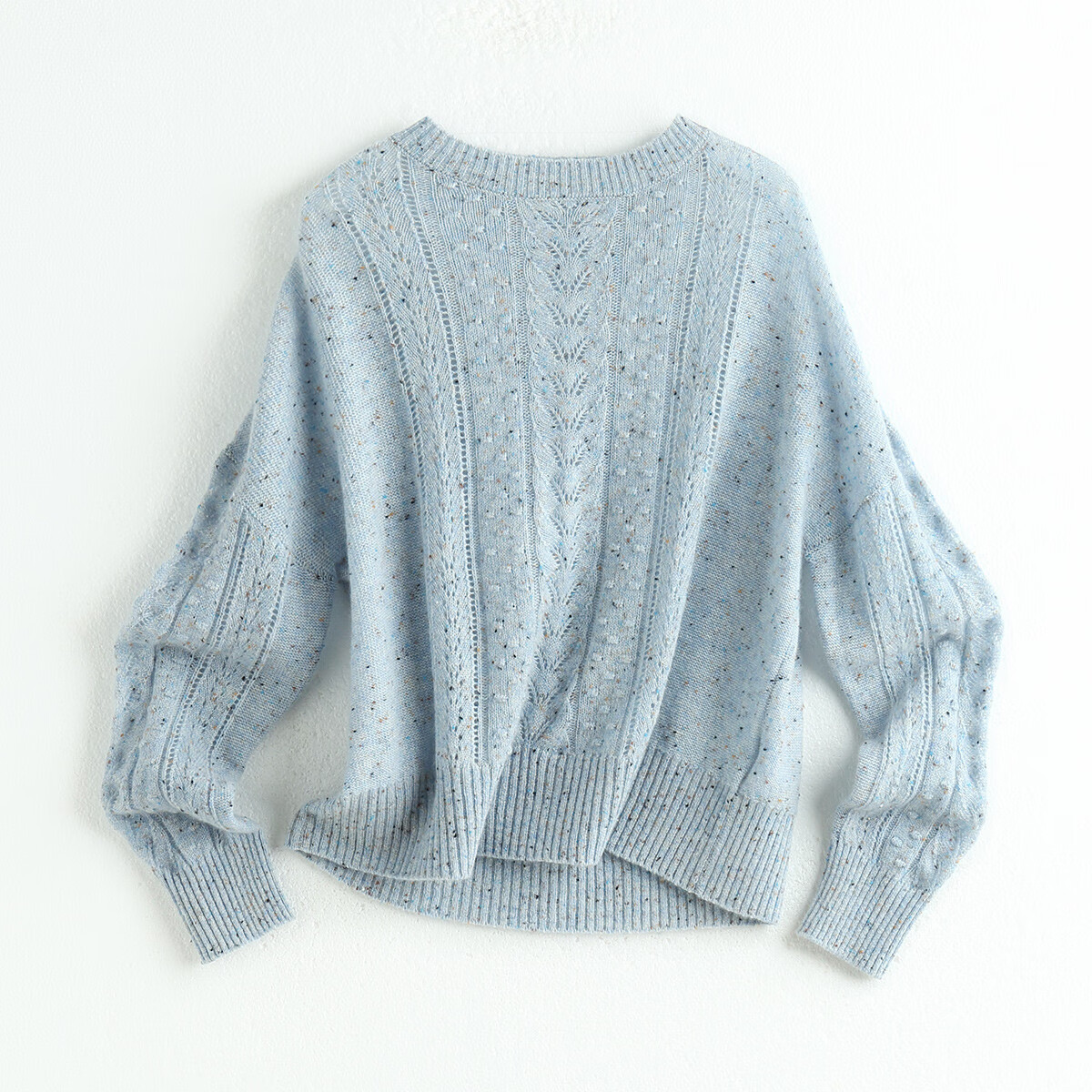 帕罗（PALUOPO）【100%山羊绒】秋冬镂空绞花设计淑女宽松气质针织羊绒衫女 天兰彩点 M 100