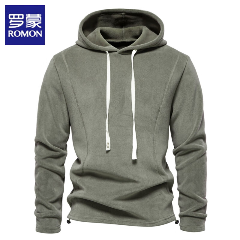 罗蒙男装秋冬新款立领半拉链长袖卫衣立领跨境潮流百搭男士摇粒绒 HD09橄榄绿(连帽) M 145-165斤