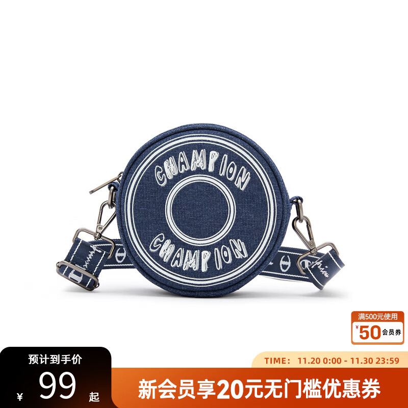 Champion冠军甜甜圈圆饼包校园休闲风斜挎包男女包随身小包 深蓝 均码