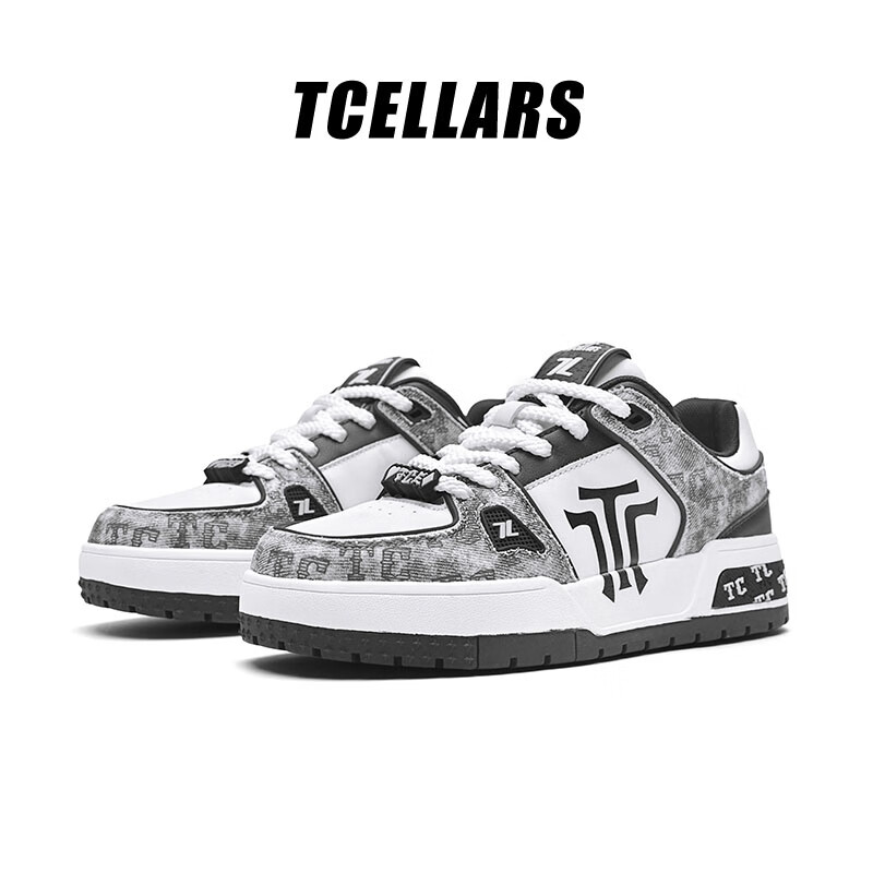 Tcellars板鞋男鞋2025冬季新款轻奢涂鸦潮鞋低帮厚底复古百搭休闲鞋子男款 熊猫黑（Tpai） 42