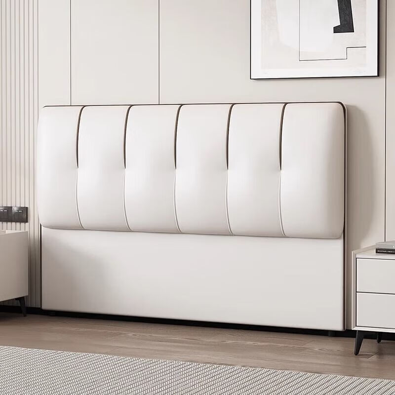 倘然之家2024新款床头软包现代简约实木科技靠背轻奢背板落地单买 超纤皮米白色全实木 1.2米床用A