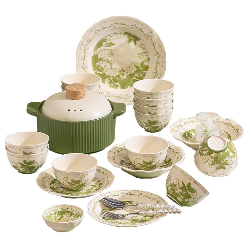 白朔碗具套装碗盘餐具整套简约高级陶瓷釉下彩餐具套装乔迁家用送礼 2人食带汤碗 9件套 【景德镇发货 胖东来同款】