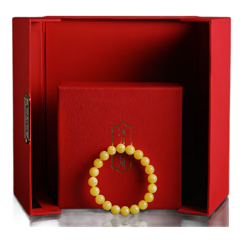 月印百川 蜜蜡手串男女款鸡油黄飘花圆珠单圈手链附证书约9mm