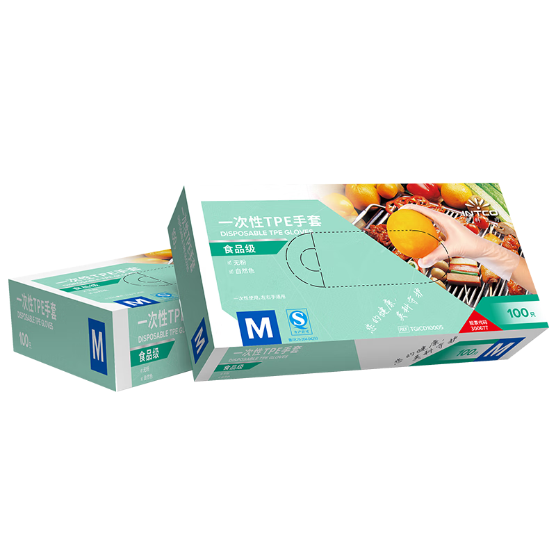 英科医疗一次性TPE手套 家务清洁餐饮专用手套 舒适防滑 中号M码 100只/盒