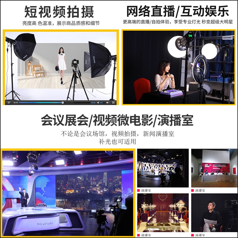 NiceFoto耐思补光灯100W双色温专业COB拍摄灯直播视频拍照人像漫展手持户外便携氛围摄影灯 轮廓灯120w白光四页挡板套HC-1000SBII